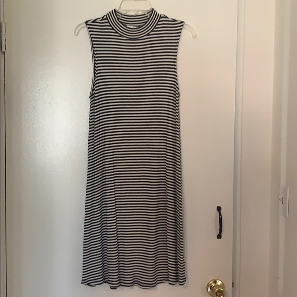Striped turtleneck mid length dress